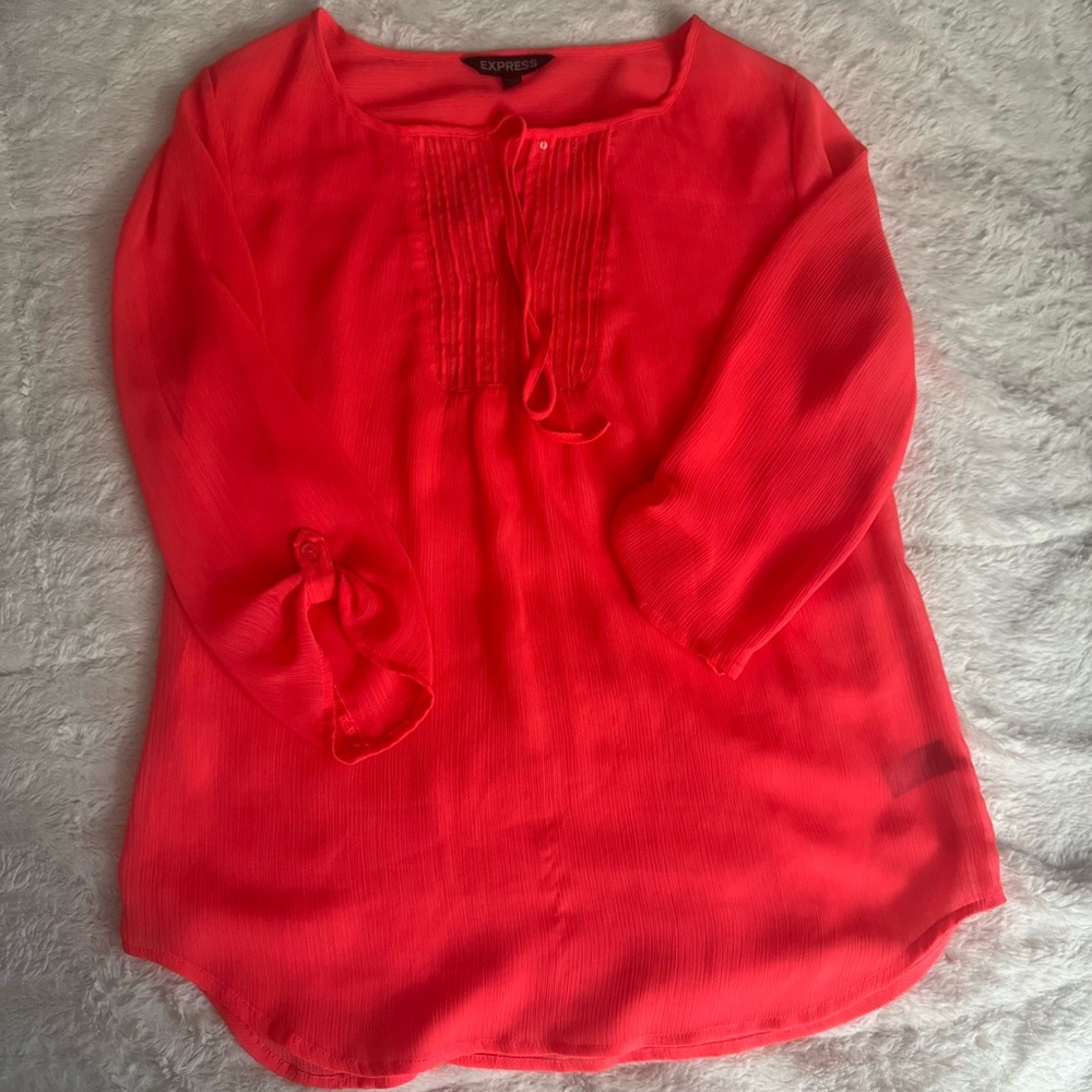 Express Coral Blouse with Tie Detail & Sequences